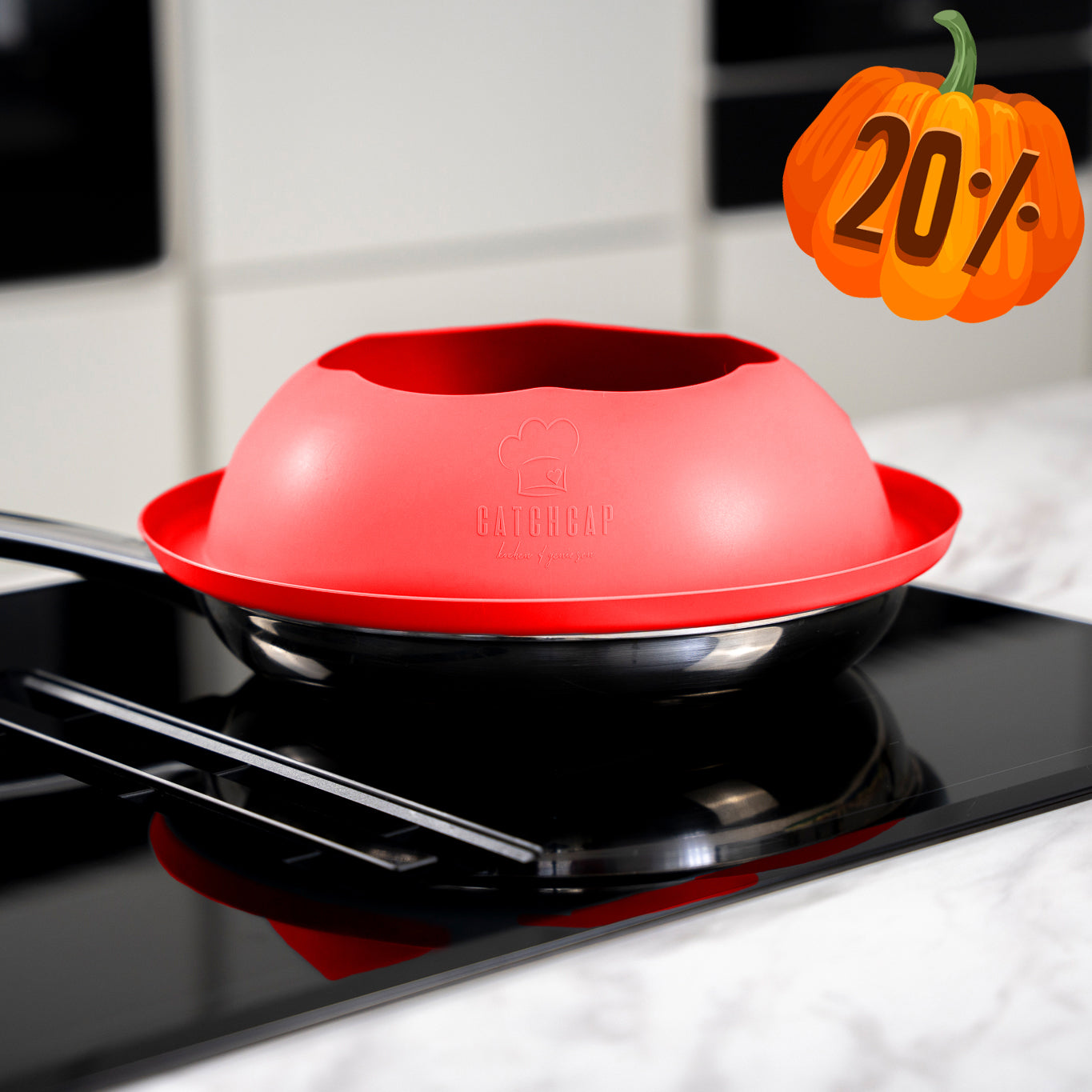 "CATCH CAP" Der Pfannen Spritzschutz mit 28 cm "Rot"