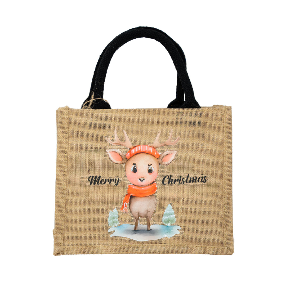 Jutetasche mit Motiv "Rentier - Merry Christmas"