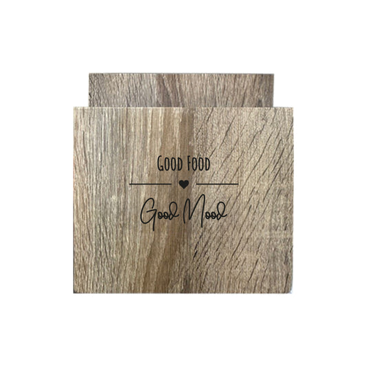Serviettenhalter aus Holz mit Design Good Food & Good Mood
