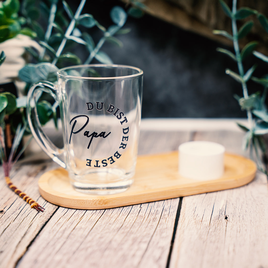 Glasset Papa Glas mit Brett und Kerzenhalter